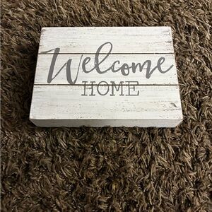 Welcome Home Rustic Wooden Sign - White and Gray